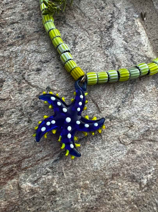 Blue glass Starfish necklace