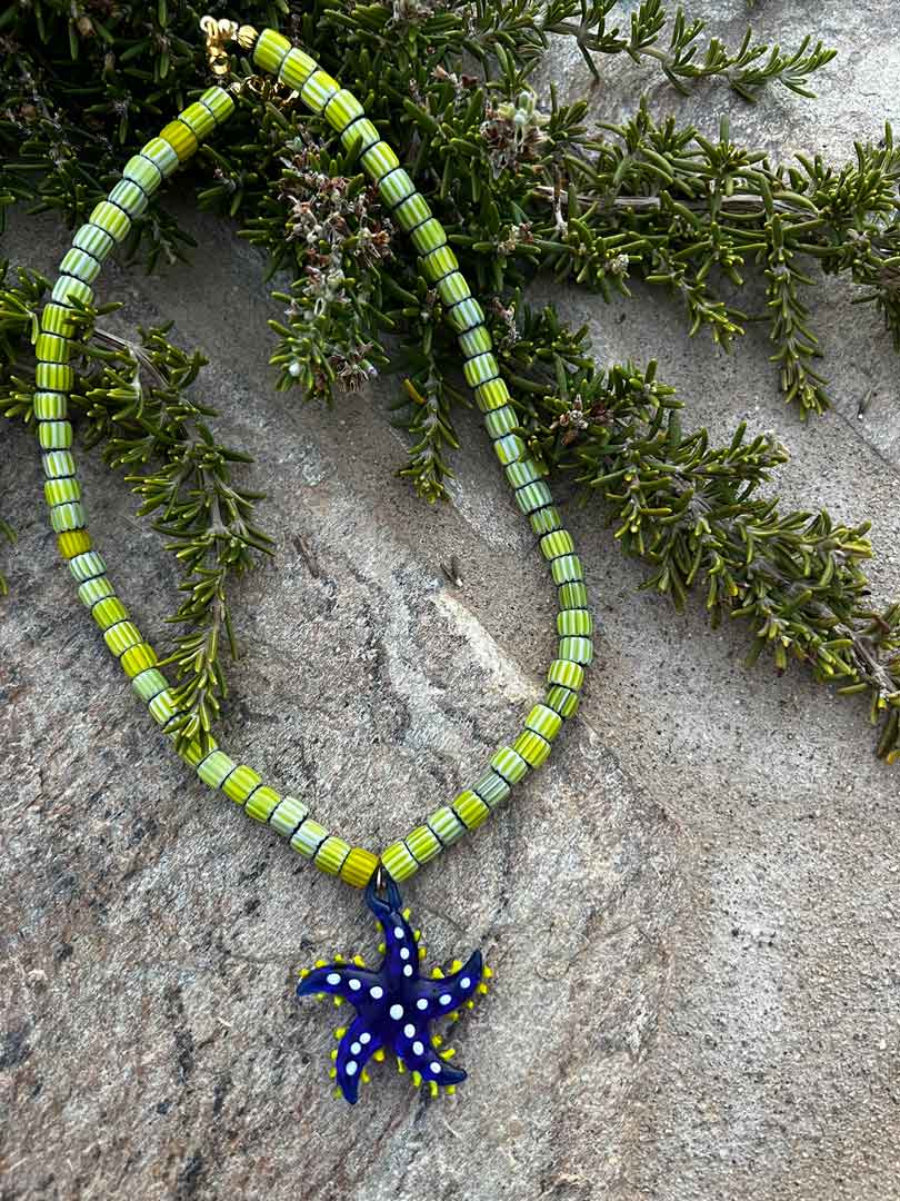 Blue glass Starfish necklace